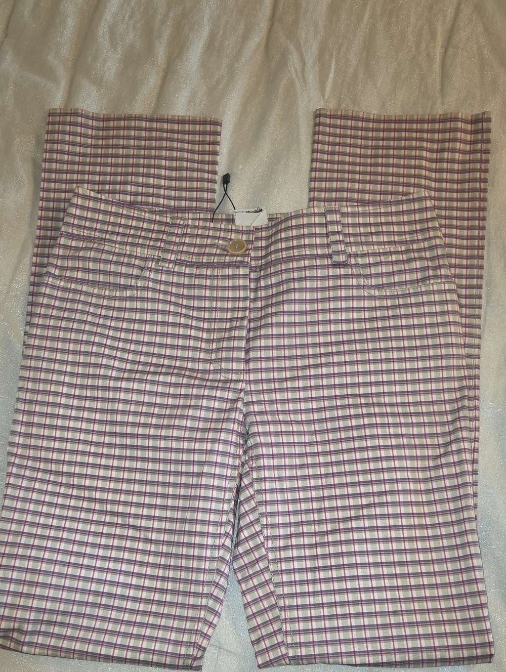 Etro Pink and White Checked Straight-Leg Trousers Size 40 EU NWOT
